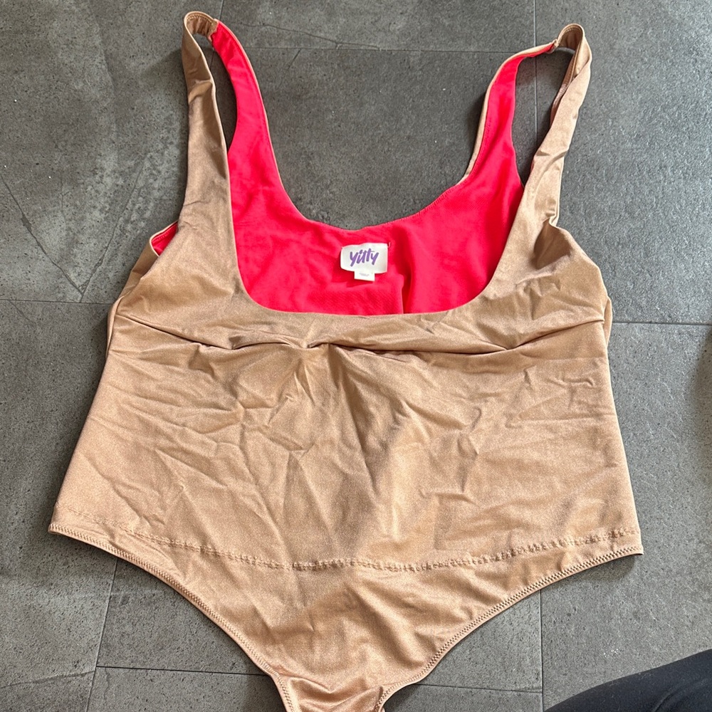 YITTY Tan Bodysuit with Red Accent Never Worn